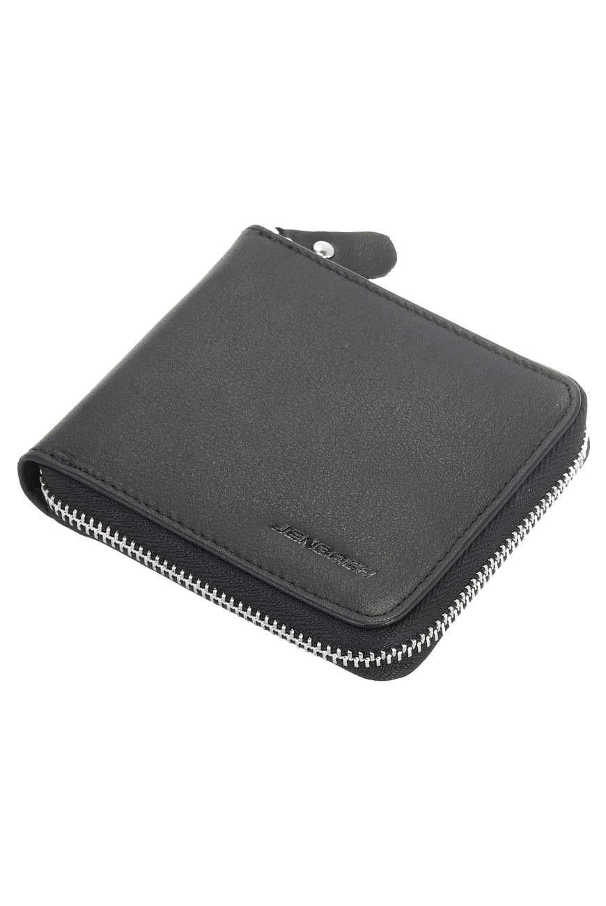 Billetera de Cuero Zip Namaro Bags - vista frontal con cierre perimetral y logo JENBACH