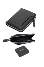 Billetera de Cuero con Cierre Metálico Namaro Bags - collage con interior abierto y estuche de regalo JENBACH