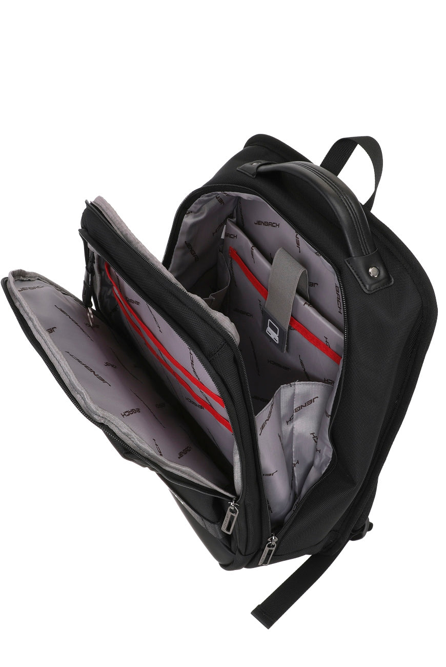 Mochila Notebook Clásica Namaro Bags - interior abierto mostrando compartimento notebook y organizador